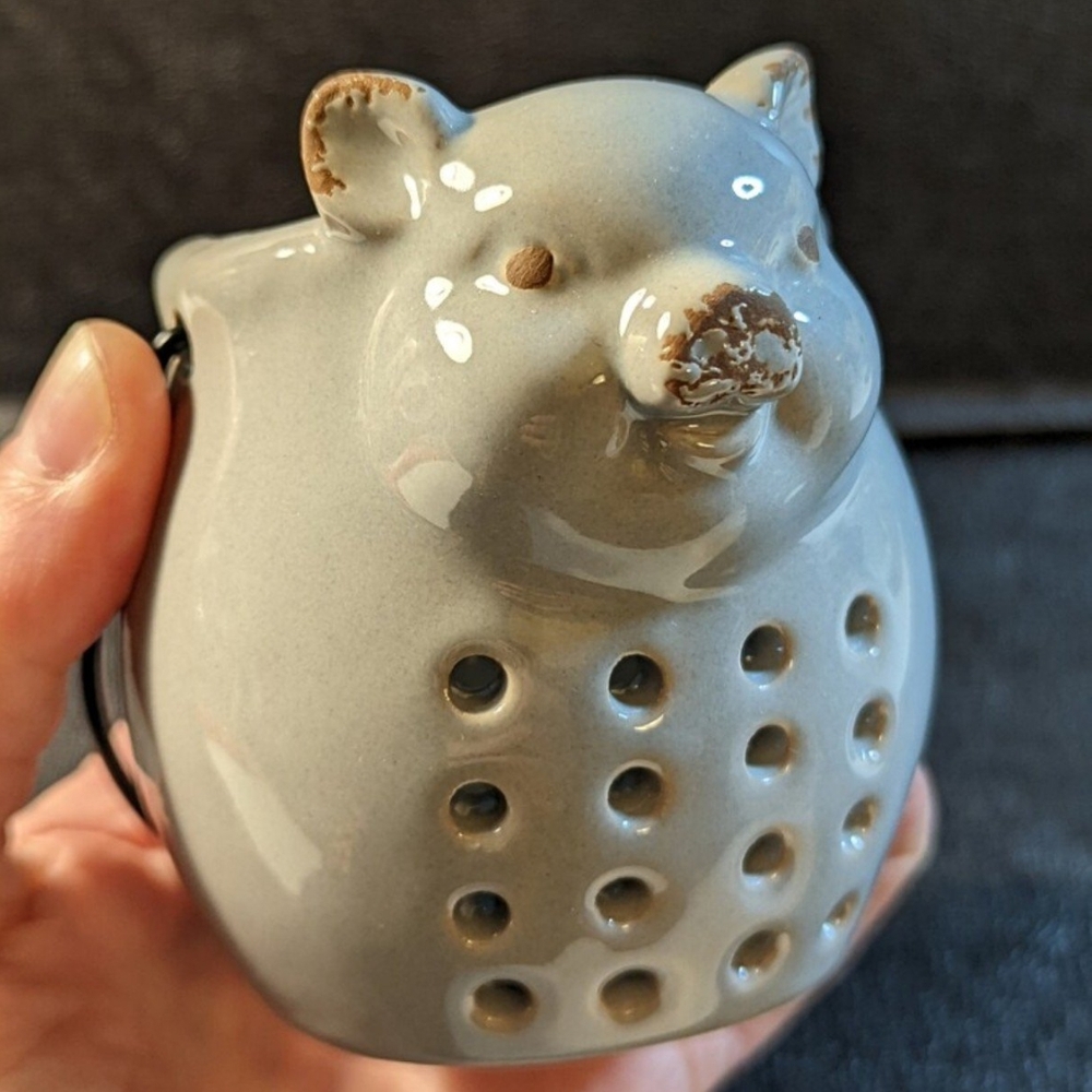Ceramic piggy tea light or incense holder, gray pig candle lantern - Picture 3 of 10